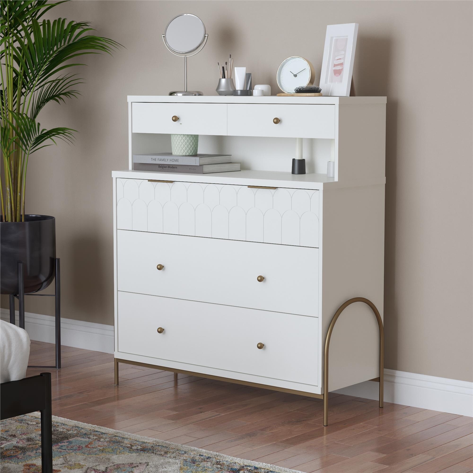 CosmoLiving Anastasia 4 Drawer Dresser w/ Hutch - - 37073228 - Mycitystee