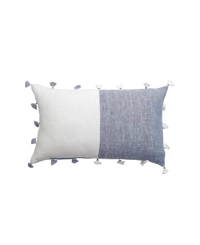Anaya Home Chambray Blue Tassels Linen Down Alternative Lumbar Pillow - Mycitystee
