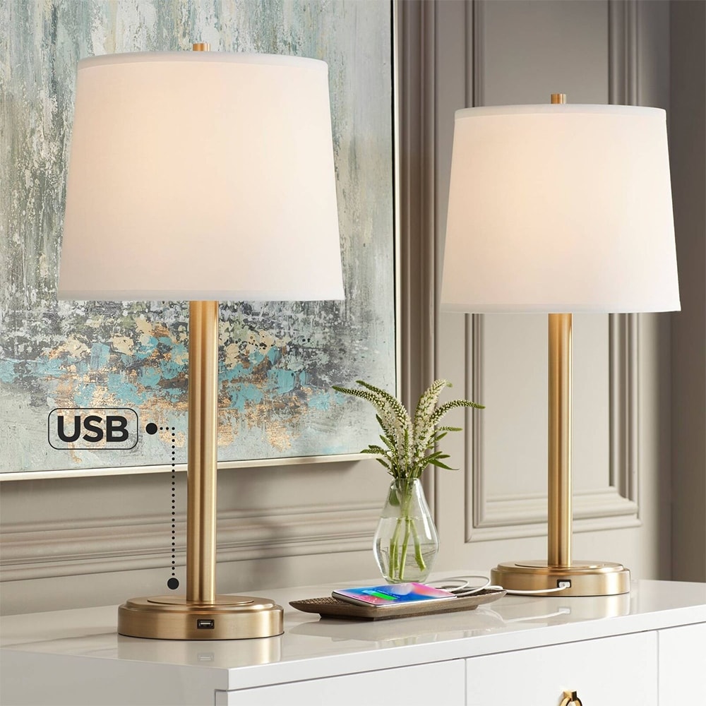 Set of 2 Modern Glam Table Lamps with USB Brass - 12