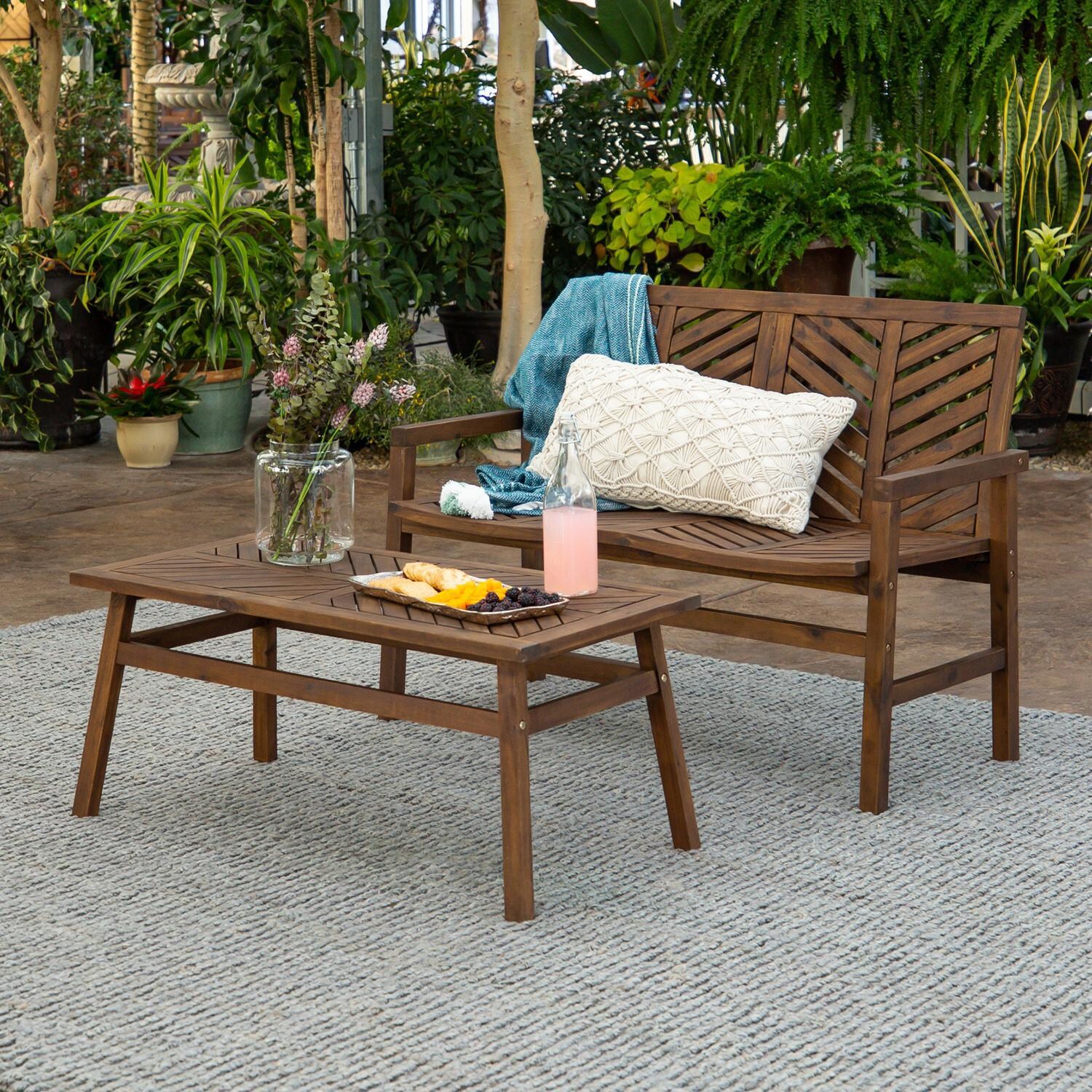 Ultimate Patio Wishlake 2 Piece Acacia Patio Conversation Set W/ 42 X 20 Inch Rectangular Table - Mycitystee