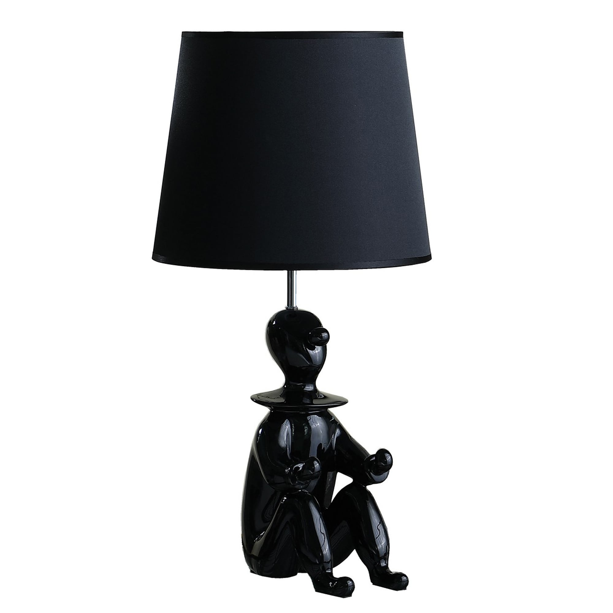 Fabric Shade Table Lamp with Polyresin Sitting Clown Base， Black - Mycitystee