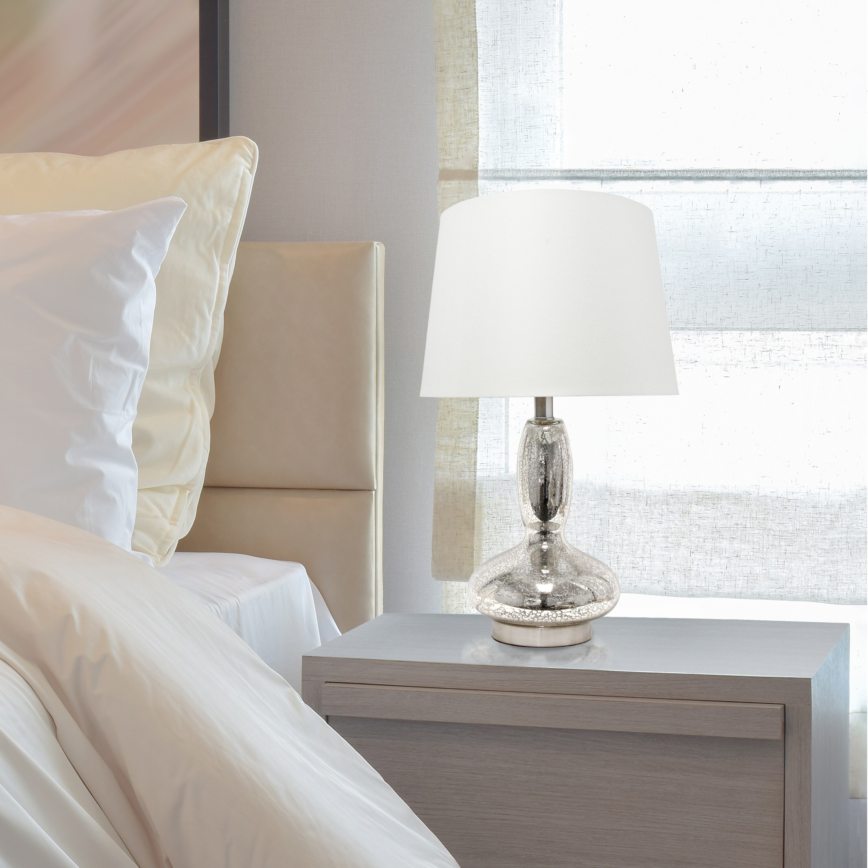 Lalia Home Glass Dollop Table Lamp with White Fabric Shade， Seafoam - 8.8L x 8.8W x 16.5H - Mycitystee