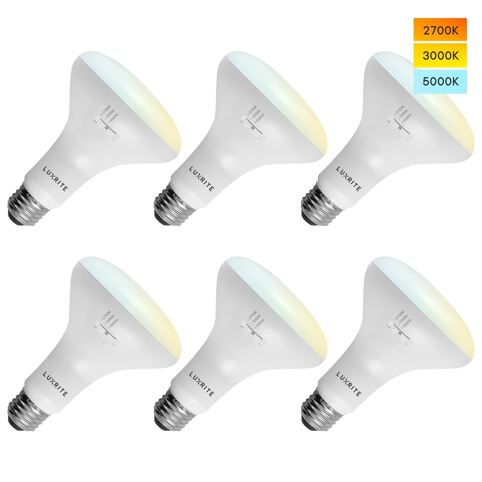 6-Pack BR30 LED Bulb Luxrite 65W Equivalent 3 Color Options Dimmable 850 Lumens LED Flood Light Bulbs 10W Damp Rated - Mycitystee