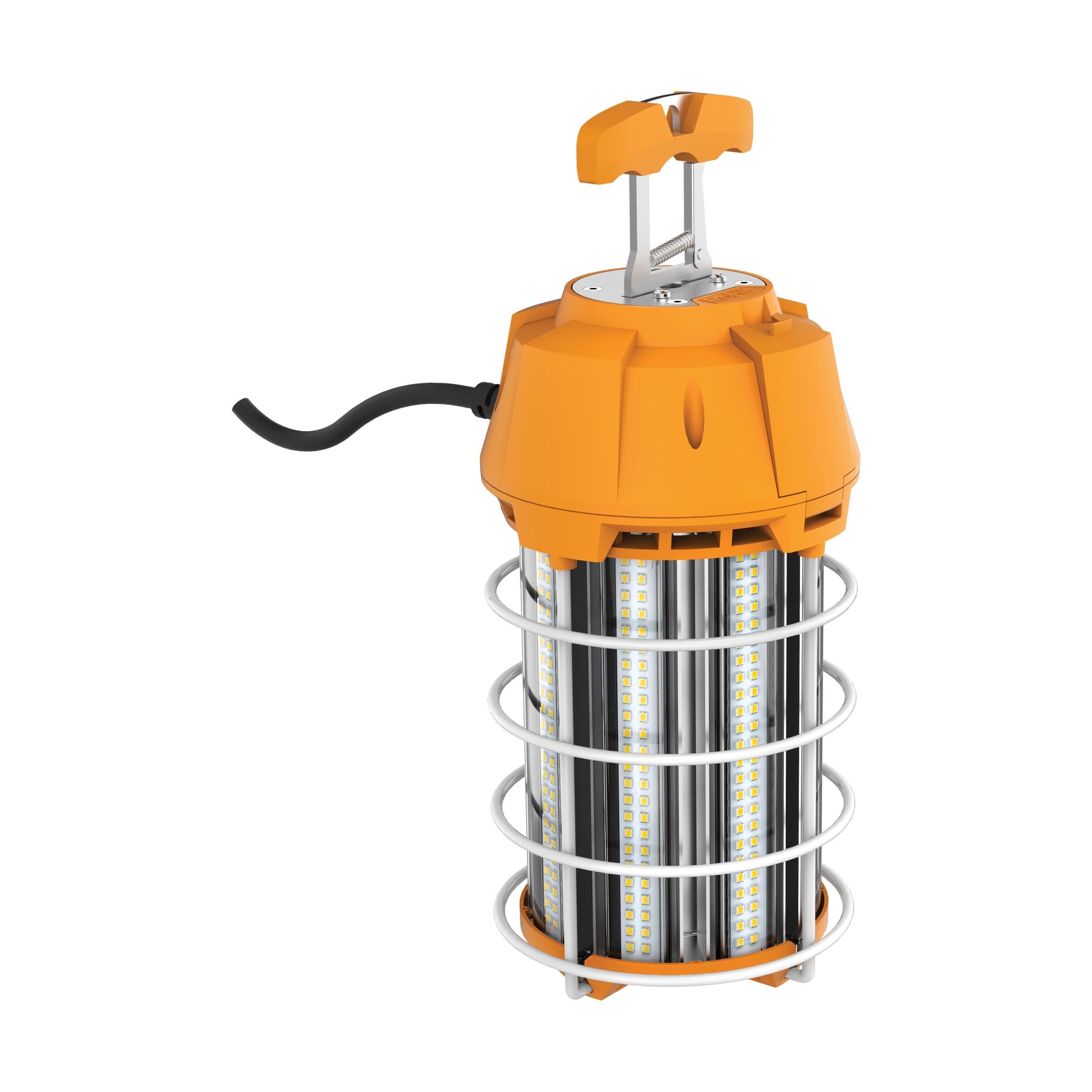 150 Watt LED Hi-Lumen Temporary High Bay Caged Lamp 5000K Integrated Cord and Plug and Hook 120 Volts - Orange - Mycitystee