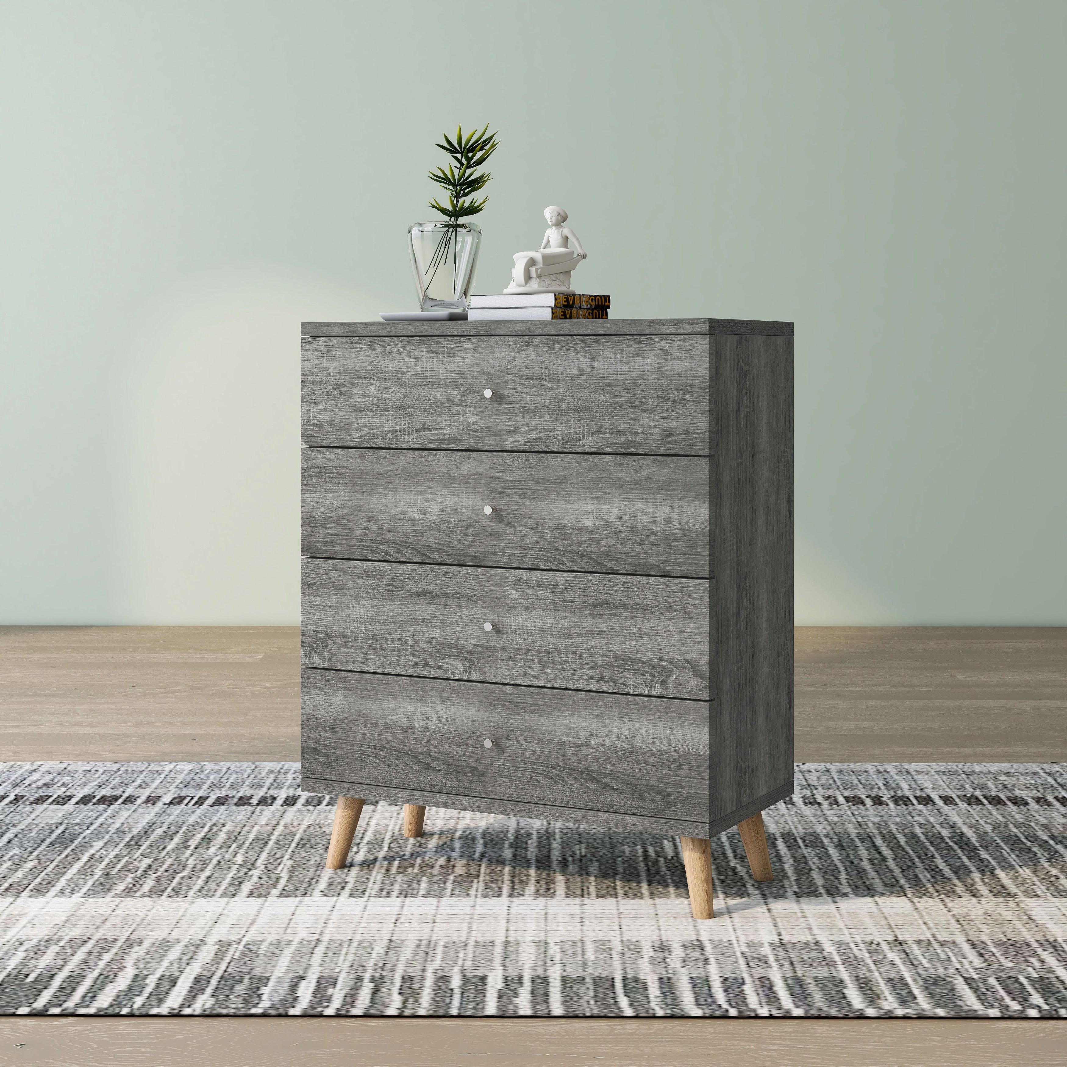 DH BASIC Distressed Grey 4-drawer Tall Dresser with Knobs by Denhour - - 20931722 - Mycitystee