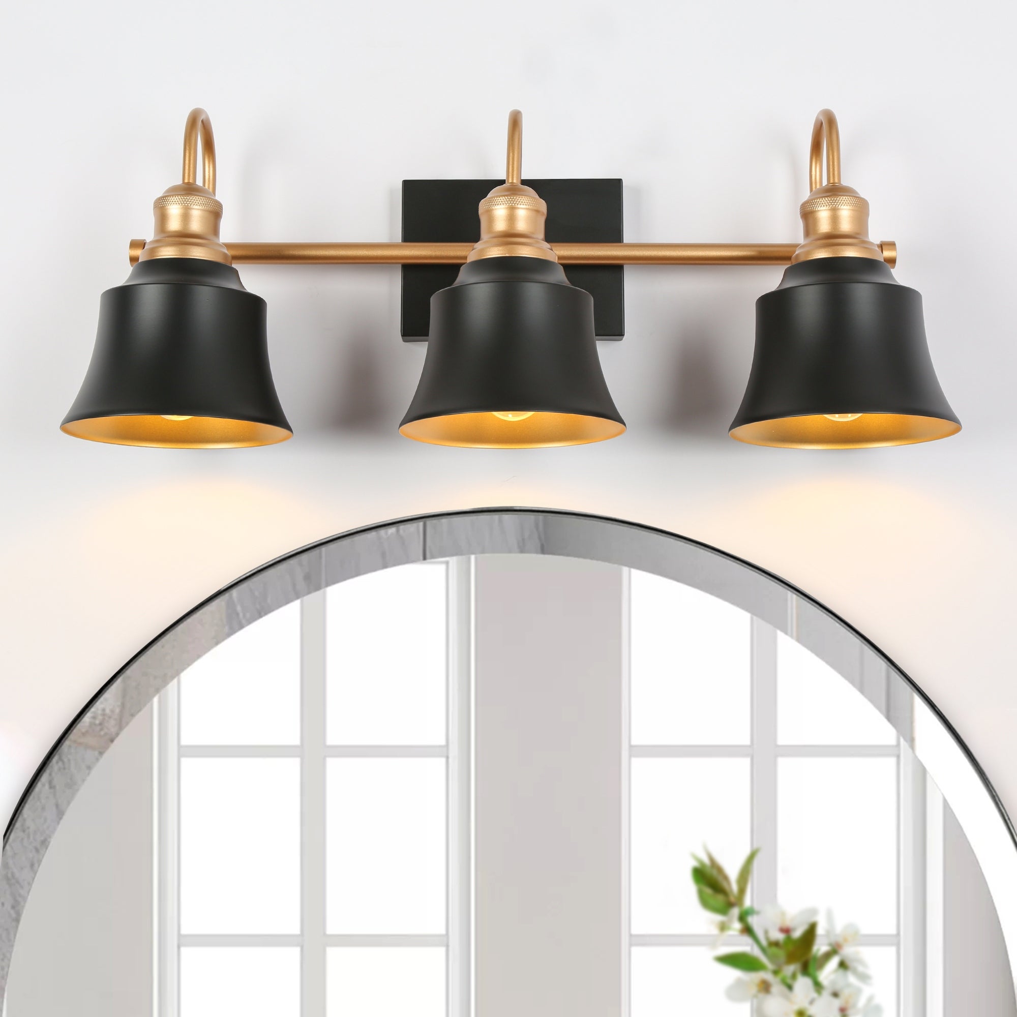 Modern Contemporary Black Metal 3-light Wall Lamp LED Bathroom Vanity Lights for Powder Room - L22.8