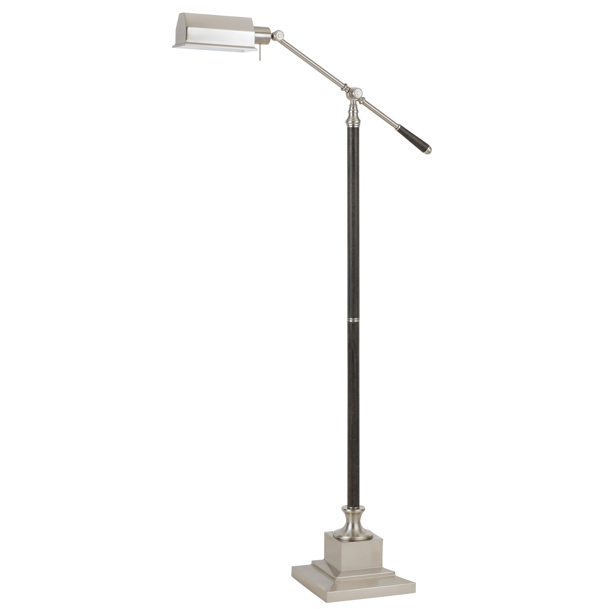 Metal Floor Lamp with Adjustable Arm and Pedestal Base， Silver and Black - Mycitystee