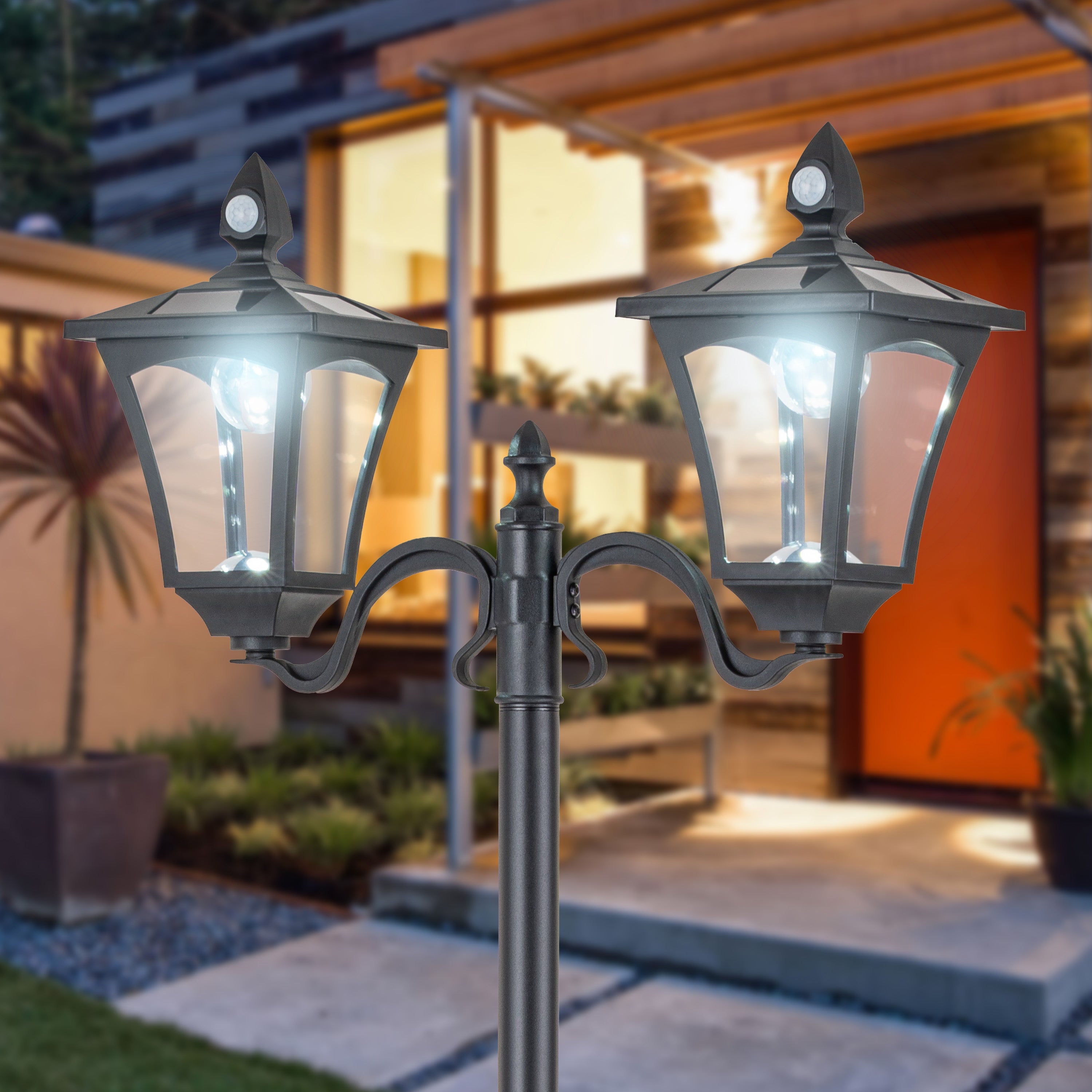 2-Light Motion Sensing LED Outdoor Solar Post Light - Mycitystee