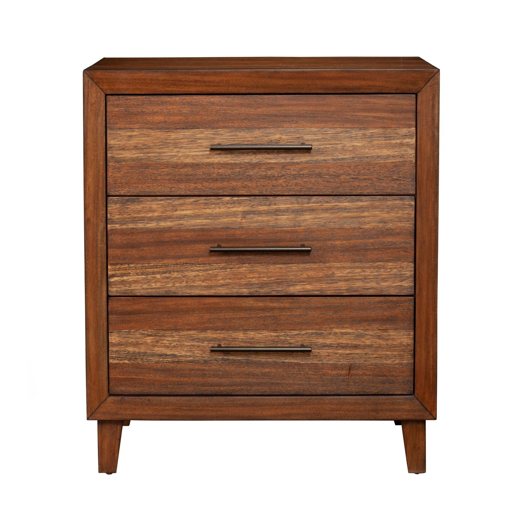 Paul 35 Inch Small Dresser Chest， 3 Drawers， Metal Bar Handles， Warm Brown - - 36907787 - Mycitystee