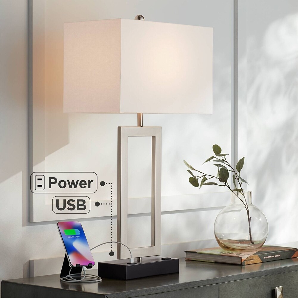 Modern Table Lamp with USB Outlet Steel Open Rectangle - 16