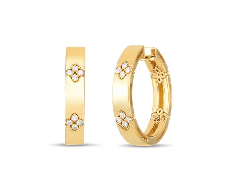 Roberto Coin 18K Yellow Gold Love In Verona Hoop Earrings With Diamond Flower - Mycitystee