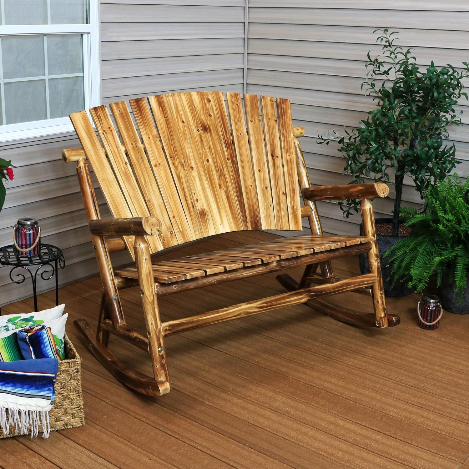Ultimate Patio Rustic Fir Wood Log Cabin Rocking Loveseat - Mycitystee