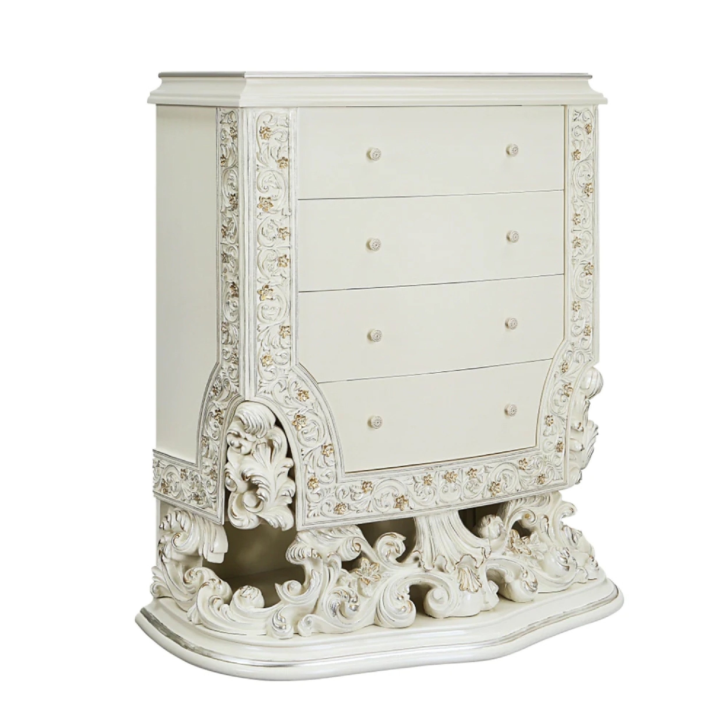 Rox 58 Inch Classic Ornate Carved Tall Dresser Chest， 4 Drawer， Wood， White - - 35936877 - Mycitystee