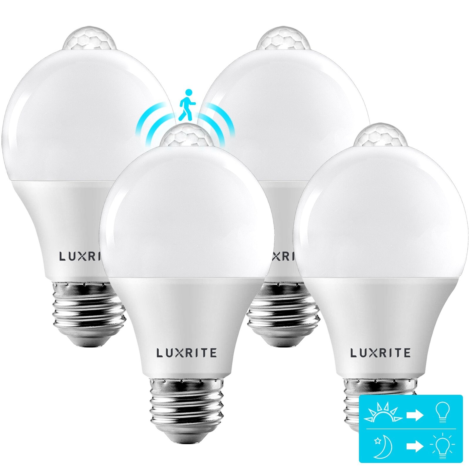 Luxrite A19 LED Dusk to Dawn Motion Sensor Light Bulb 60W Equivalent 800 Lumens UL Listed E26 Base 4 Pack - Mycitystee