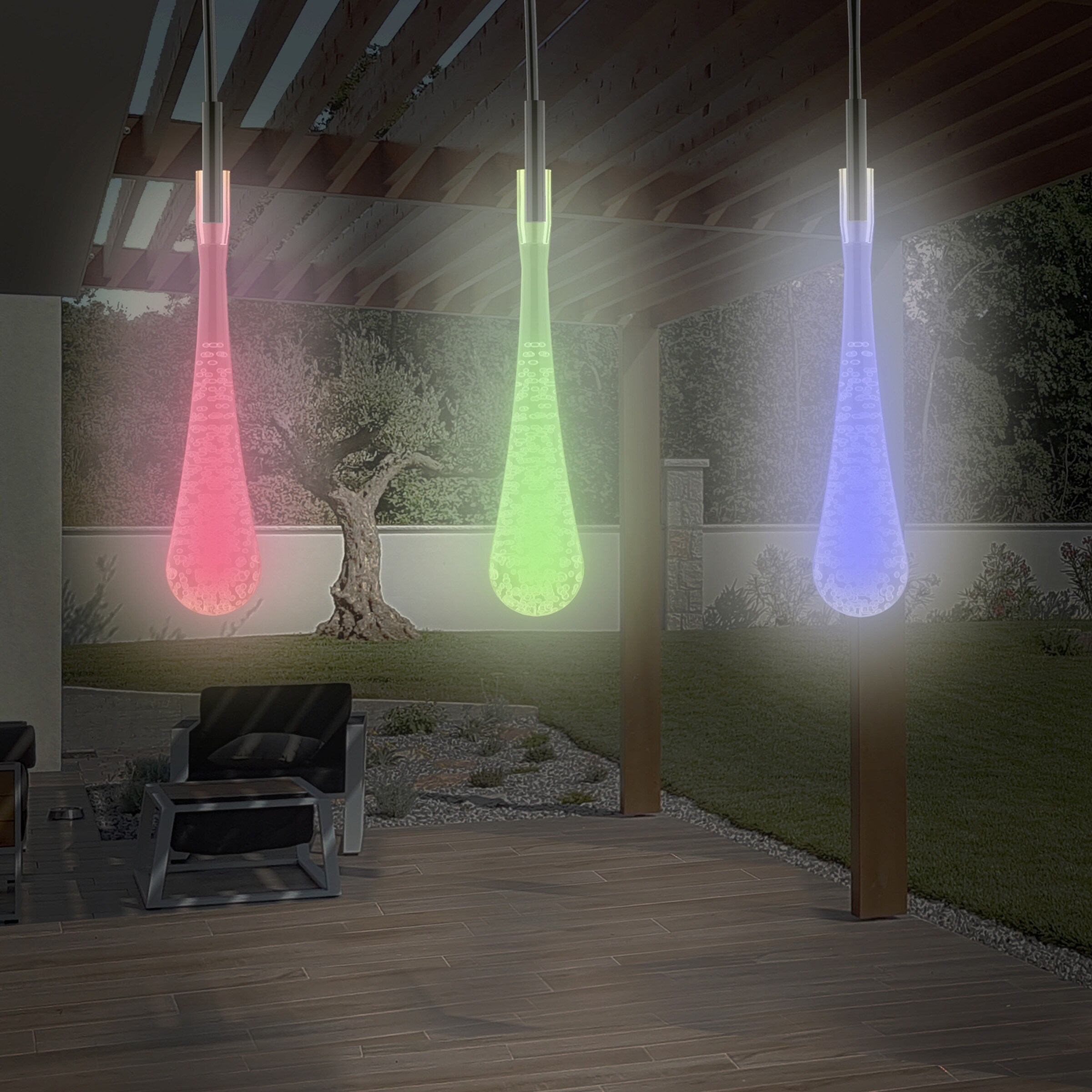 Tear Drop Outdoor LED String Lights- Set of 2， 30 Bulb Solar Power， 8 Modes， Rechargeable Battery by Pure Garden - Mycitystee
