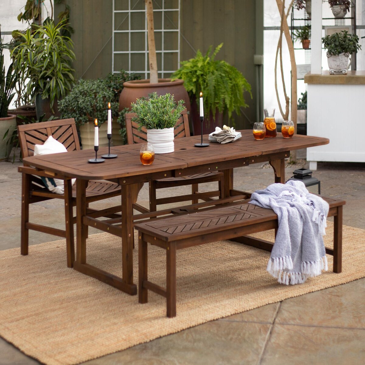 Ultimate Patio Wishlake 4 Piece Acacia Patio Dining Set W/ 55-79 X 35 Inch Extension Rectangular Table - Mycitystee