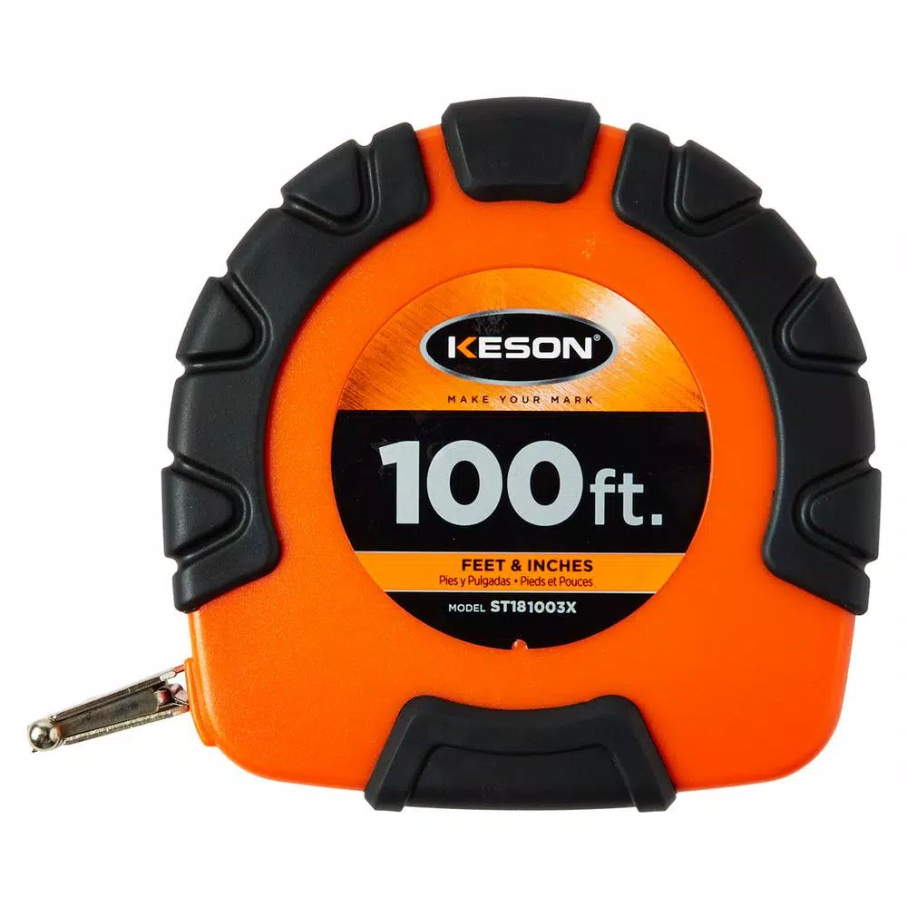 Keson 100 ft. Closed Steel Tape Measure， 3and#215;1 Rewind， ABS with Rubber Grip Housing and#8211; SAE and#8211; XDC Depot - Mycitystee