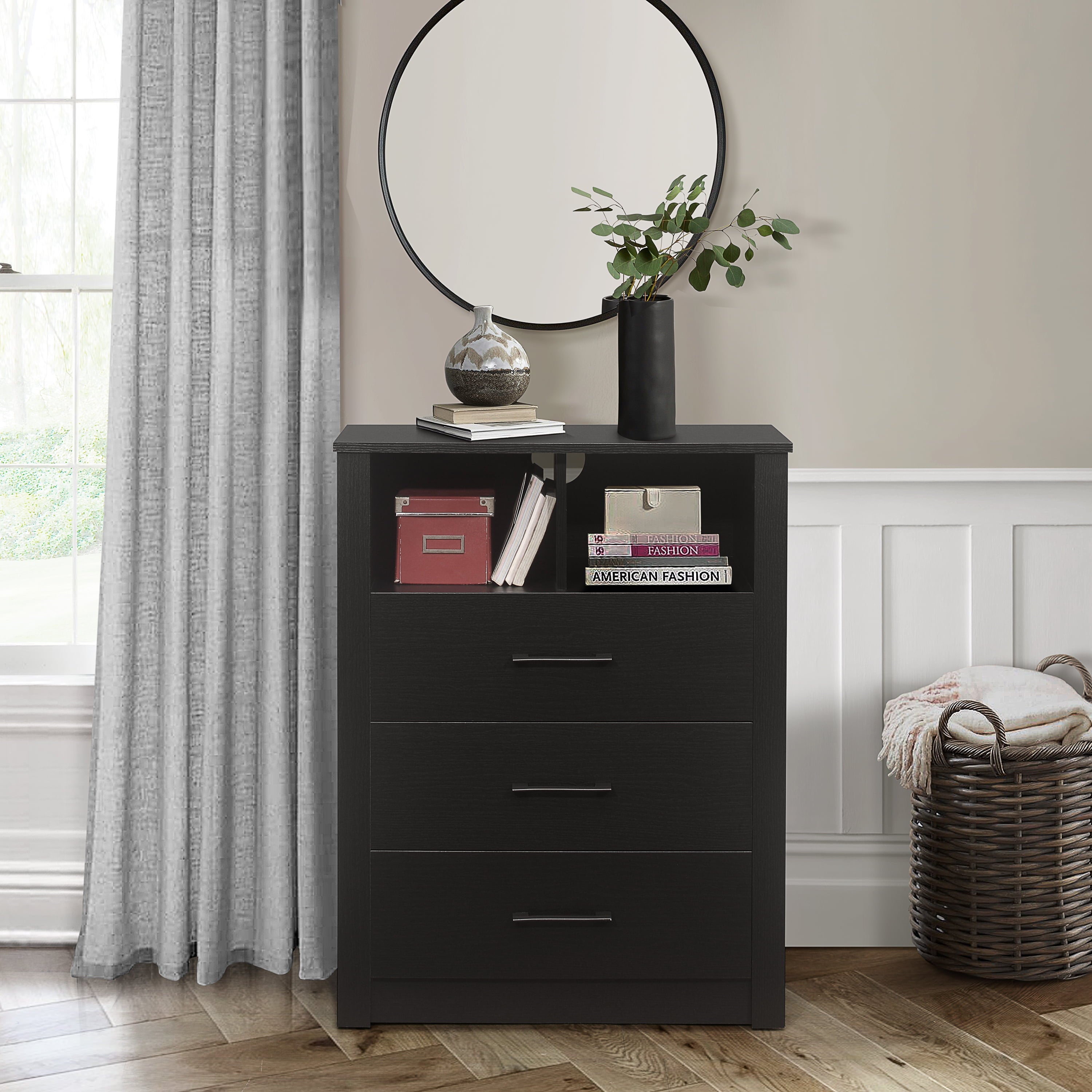 Coby 3-Drawer Dresser with Shelf， Black Oak， by Living Essentials - - 36941022 - Mycitystee