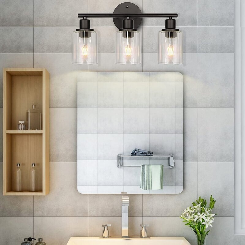 3-Light Black Bathroom Vanity Lights Wall Light with Glass Shade - Mycitystee