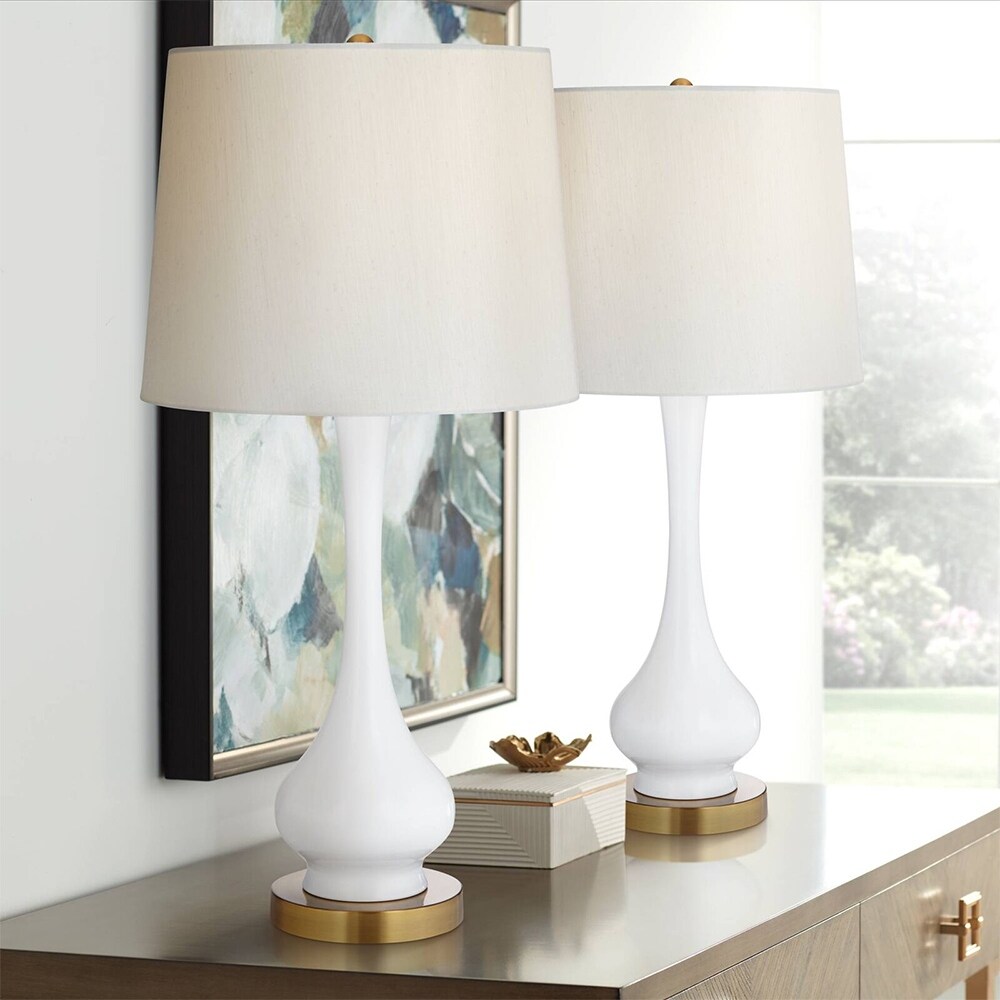Set of 2 Mid Century Modern Table Lamps White Gourd - 14