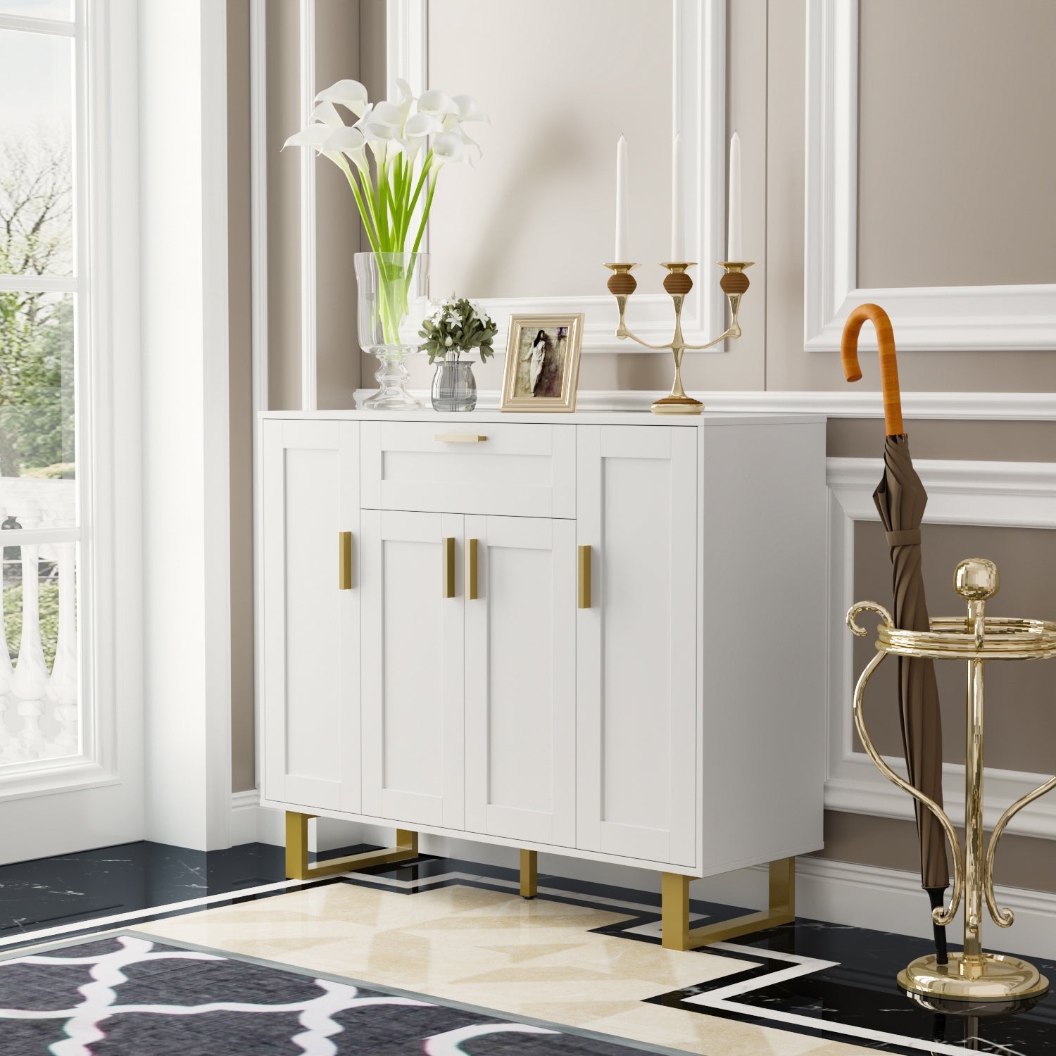 4 Door 1 Drawer Shoe Cabinet Horizontal Dresser Chest Adjustable Shelf - - 35939149 - Mycitystee