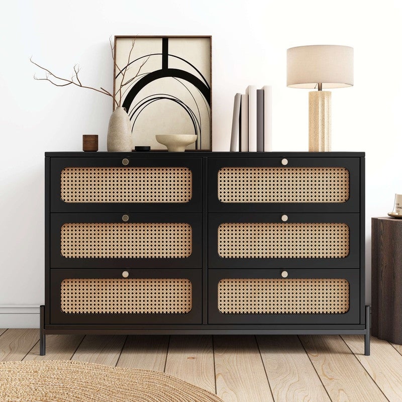 Modern Cannage Rattan Wood Closet 6-Drawer Dresser - - 37996824 - Mycitystee