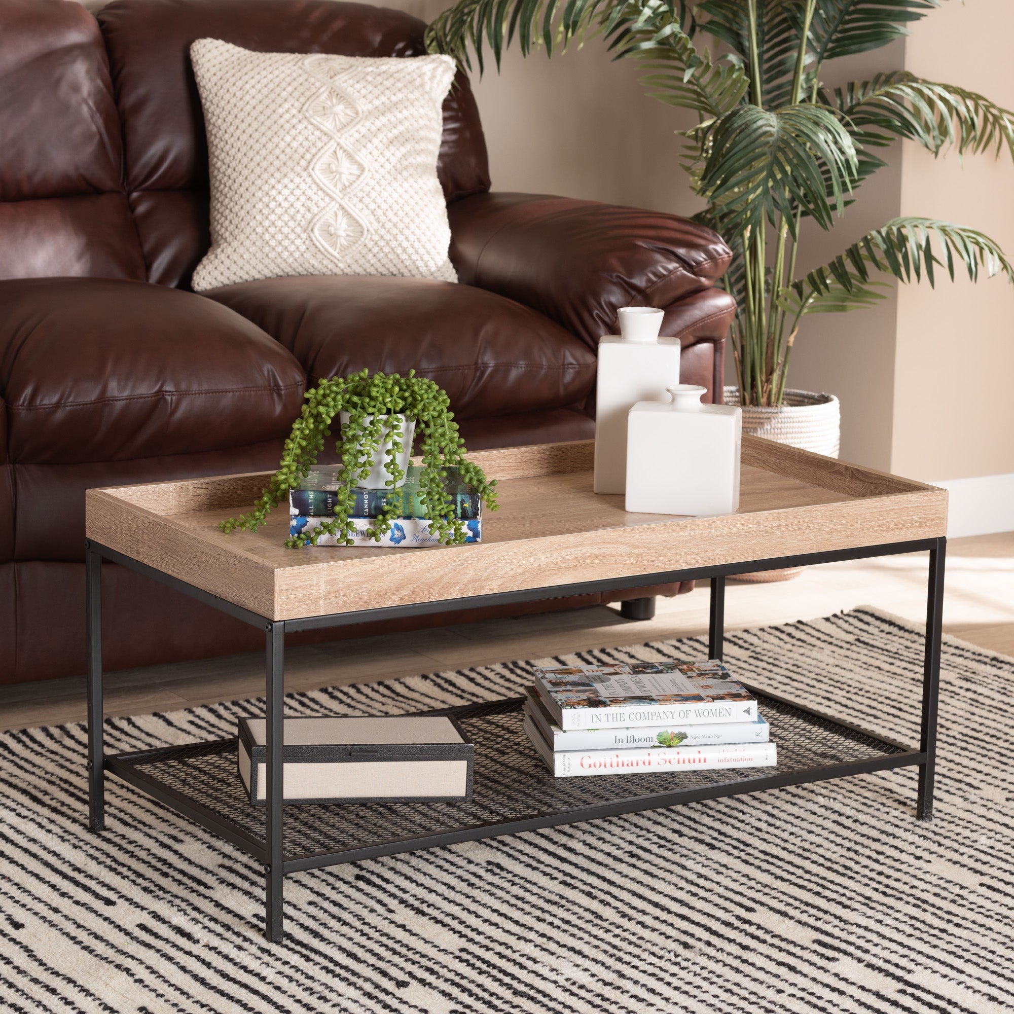 Overton Modern Industrial Oak Brown Finished Wood/ Metal Coffee Table - Mycitystee