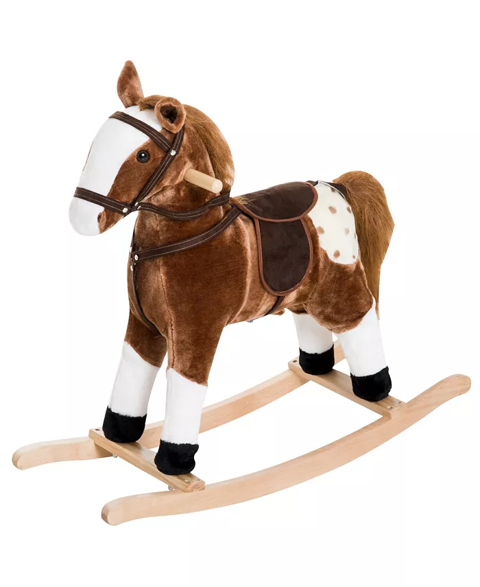 Qaba Kids Plush Rocking Horse Ride-on Pony w  Realistic Sound， Brown - Mycitystee