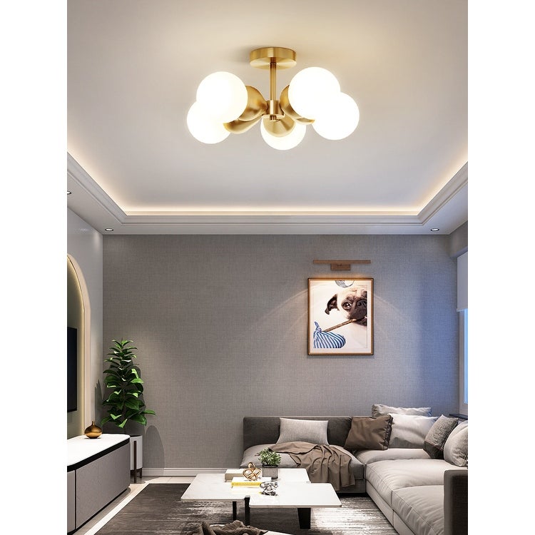 5-Light Glass Sputnik Chandelier Light Modern Gold Chandeliers Pendant Light Fixture Vintage Globe - Mycitystee