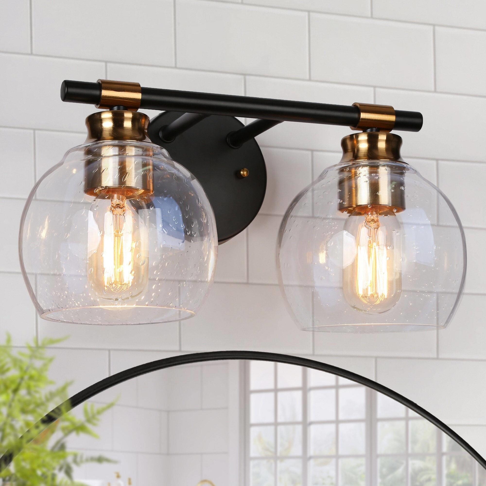 2/3-Light Black Bathroom Vanity Light Dimmable Globe Modern Wall Sconces - Mycitystee