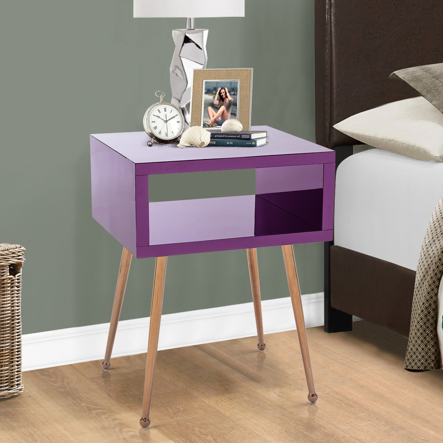 Mirror End Table， Mirror Nightstand， End and Side Table - Mycitystee
