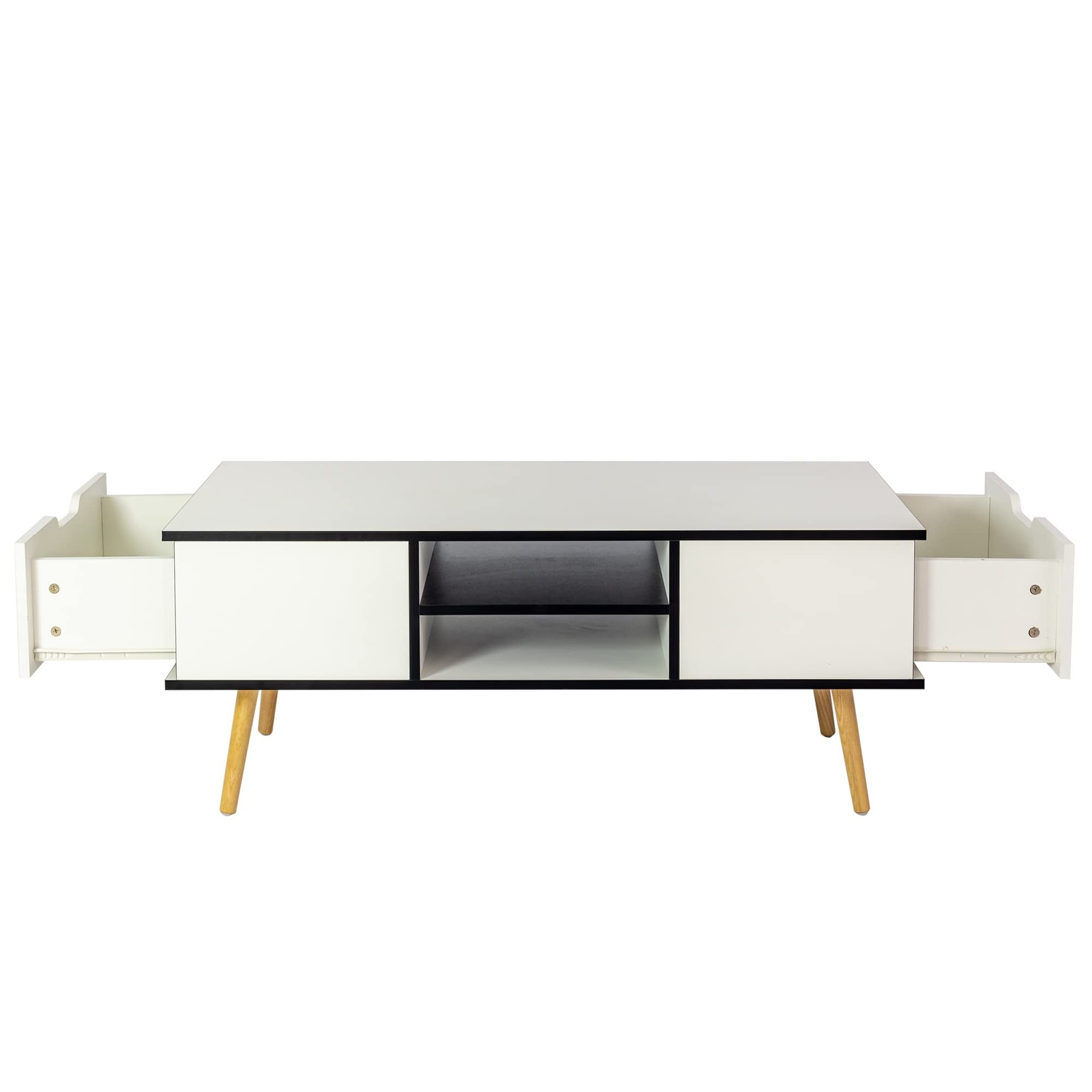 Coffee Table 43.31 INCH Cocktail Table with 2 Drawers Dining Table Entertainment Center Coffee Tables for Living Room - Mycitystee