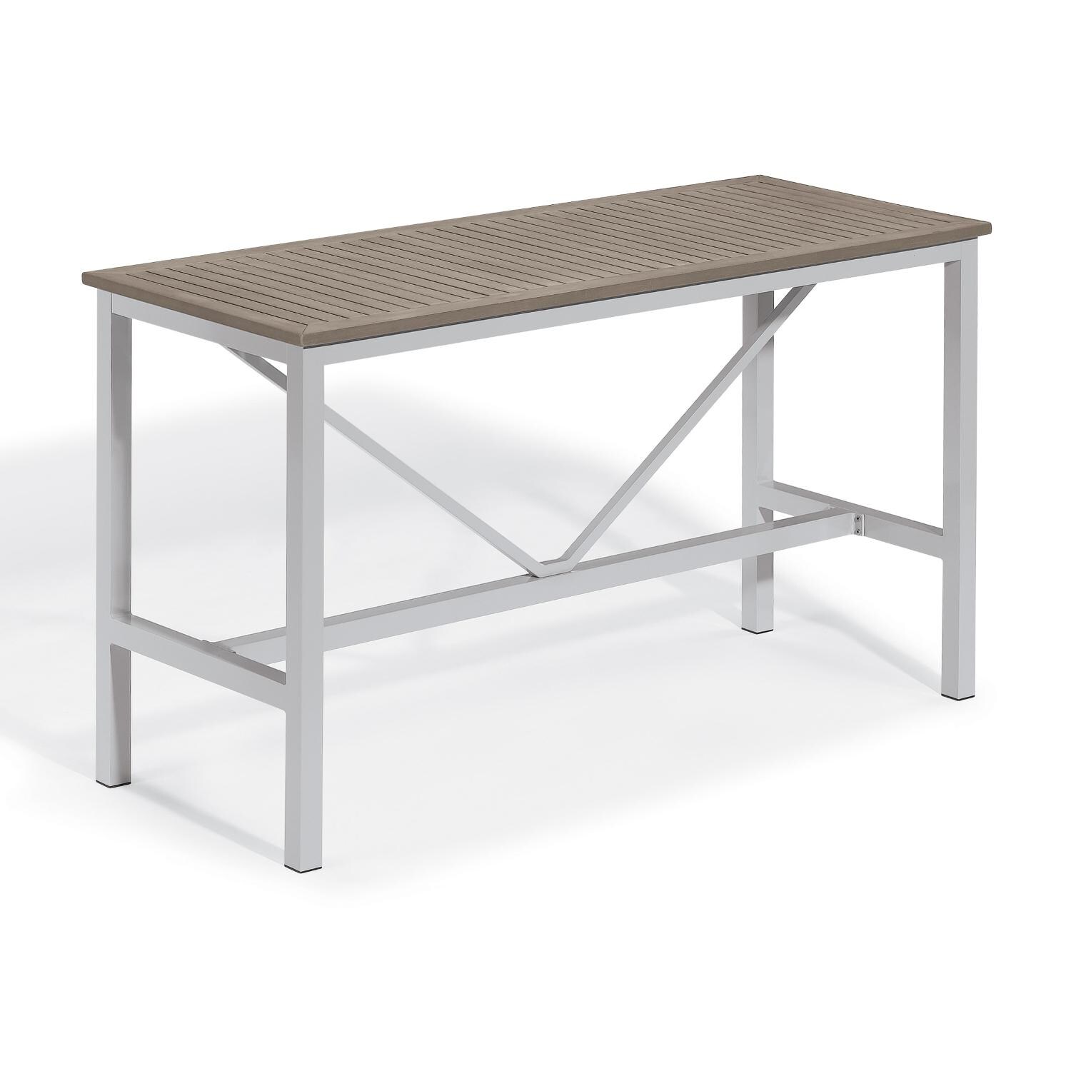 Travira 72 X 30 Inch Rectangular Aluminum Patio Bar Table W/ Tekwood Vintage Top By Oxford Garden - Mycitystee