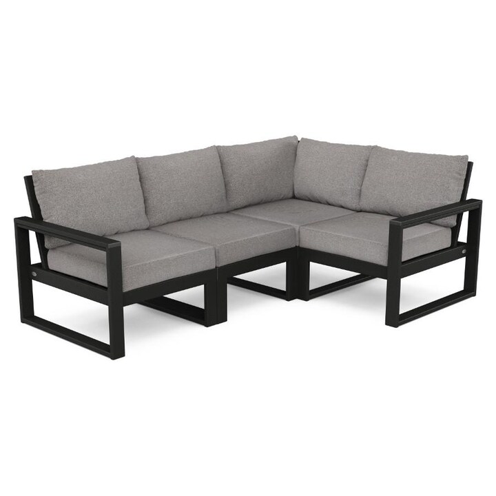 POLYWOOD EDGE 4-Piece Modular Deep Seating Set in Black / Grey Mist - Mycitystee
