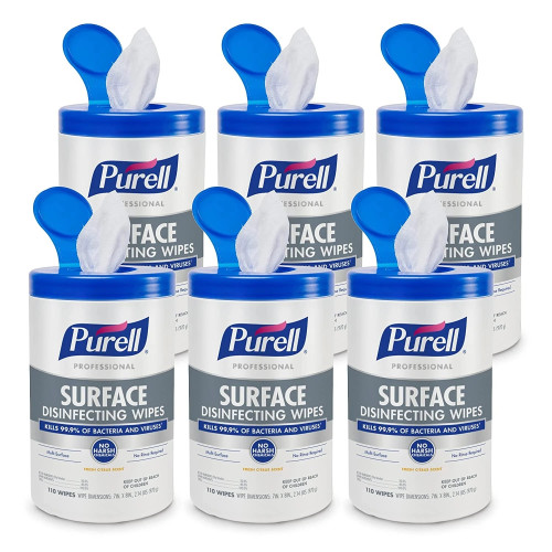 PURELL Professional Surface Disinfecting Wipes， 7 x 8， Fresh Citrus， 110/Canister， 6 Canister/Carton (934206CT) - Mycitystee