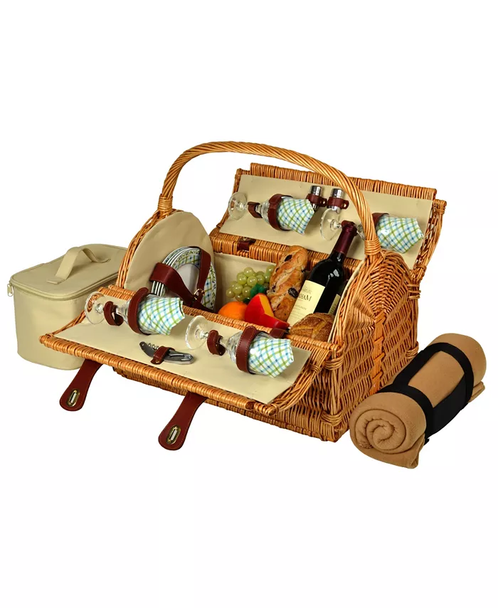 Picnic At Ascot Yorkshire Willow Picnic Basket with Service for 4 with Blanket - Mycitystee