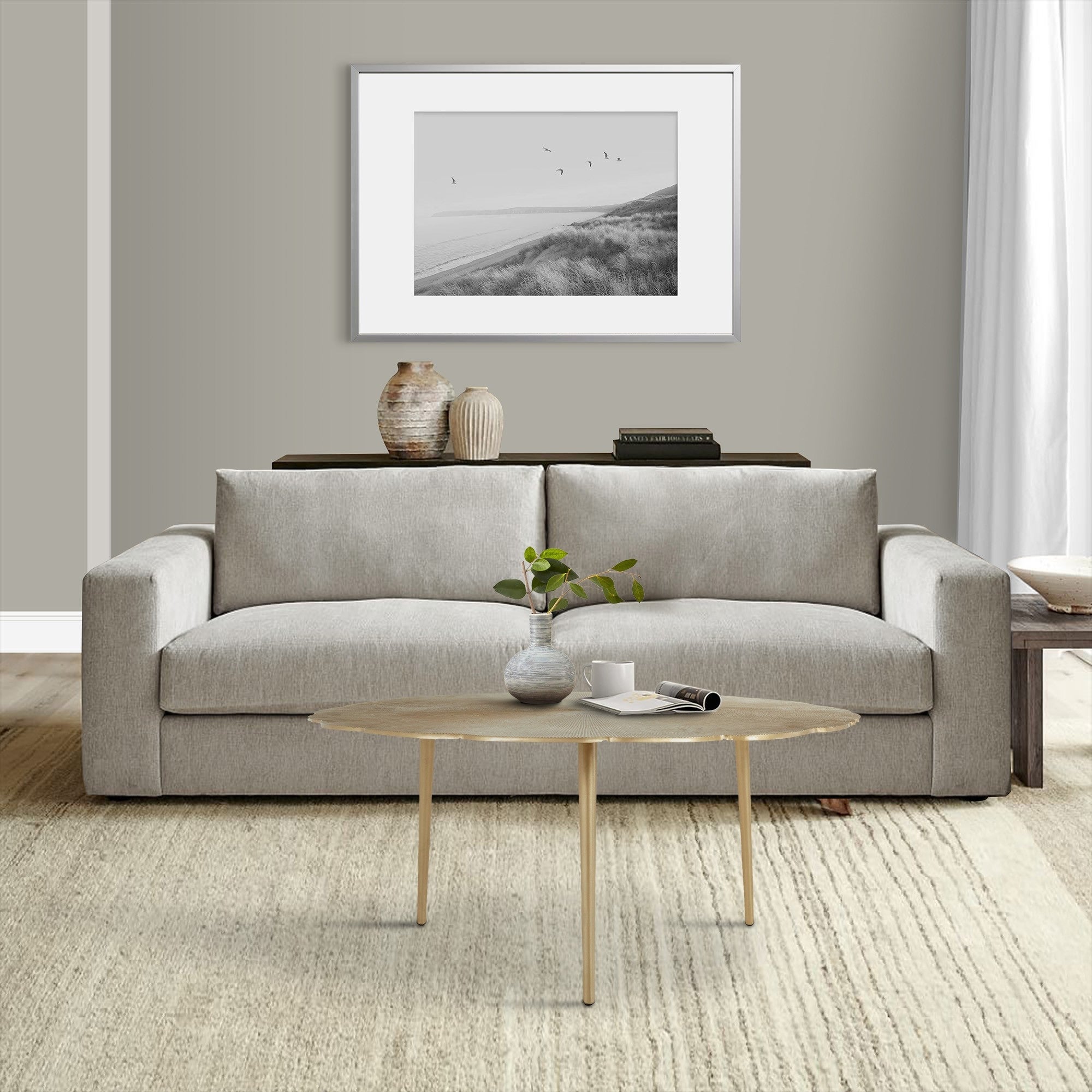 Tia 40 Inch Modern Coffee Table， Solid Aluminum Frame， Tapered Legs， Gold - Mycitystee