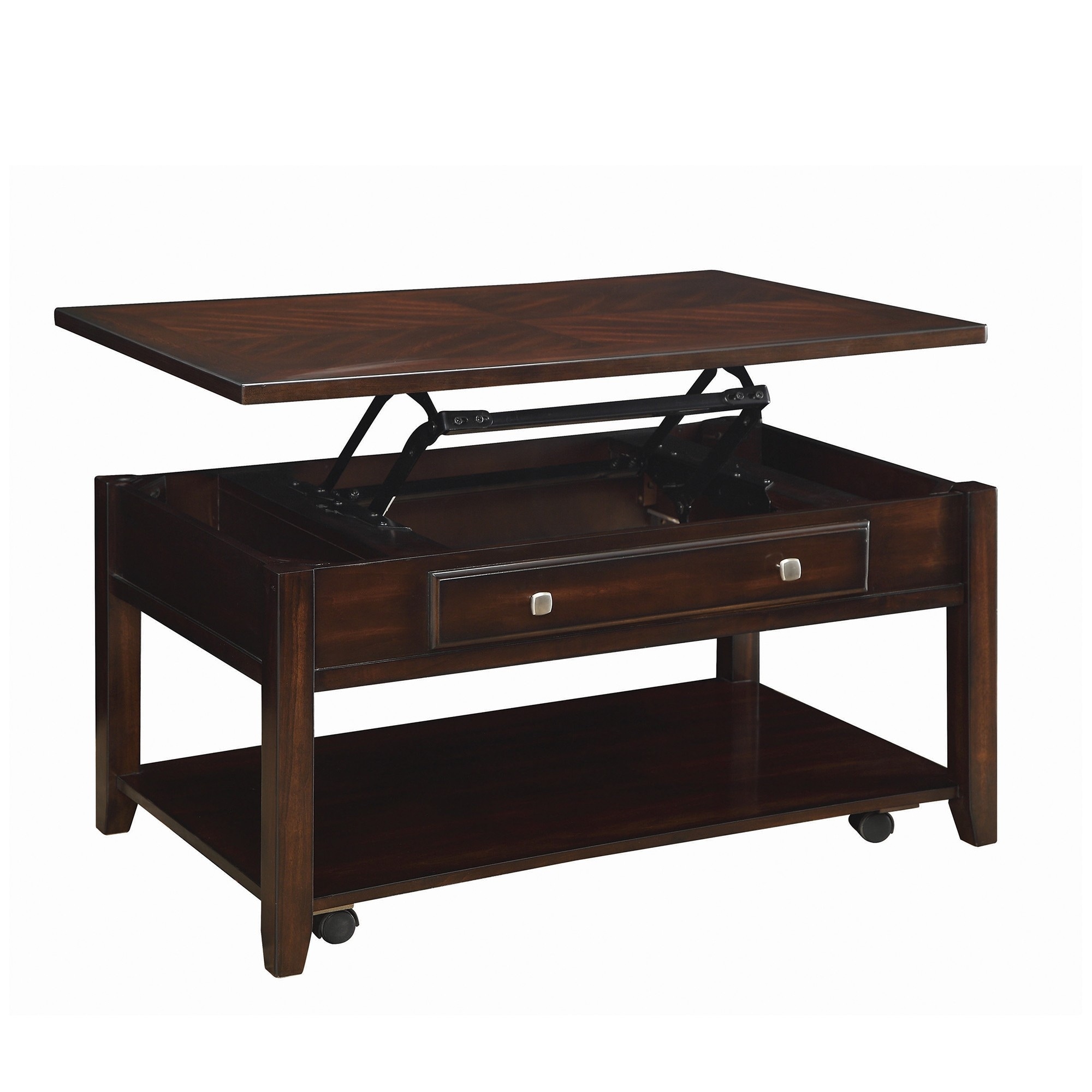 Modern Lift Top Wooden Coffee Table With Storage and Shelf， Walnut Brown - Mycitystee