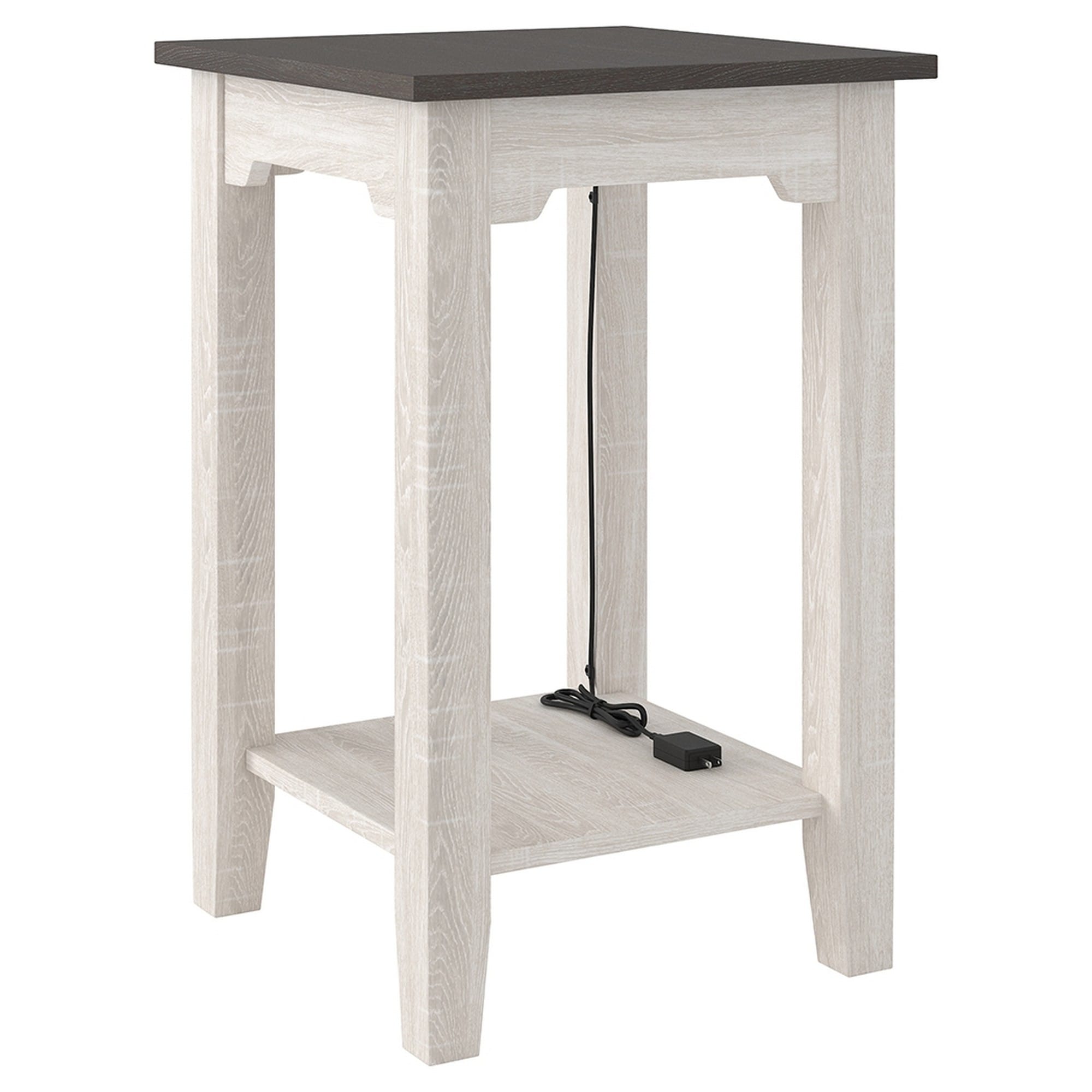 Wooden Side End Table with USB Ports and Power Cord， Antique White and Gray - Mycitystee