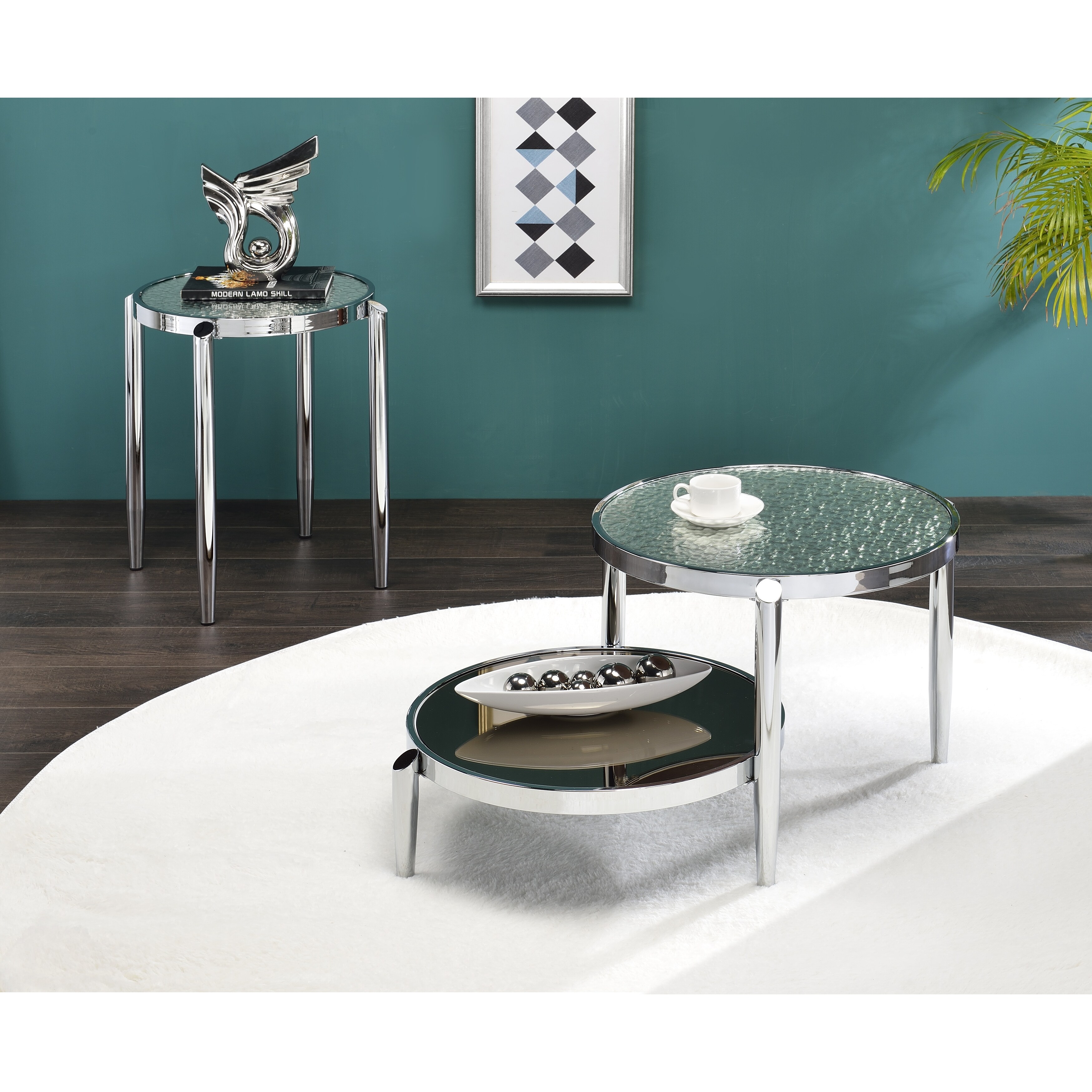 Coffee Table In Glass and Chrome Finish Twin Table Top Design(Coffee Table)，Metal Frame W/Chrome Finish - Mycitystee