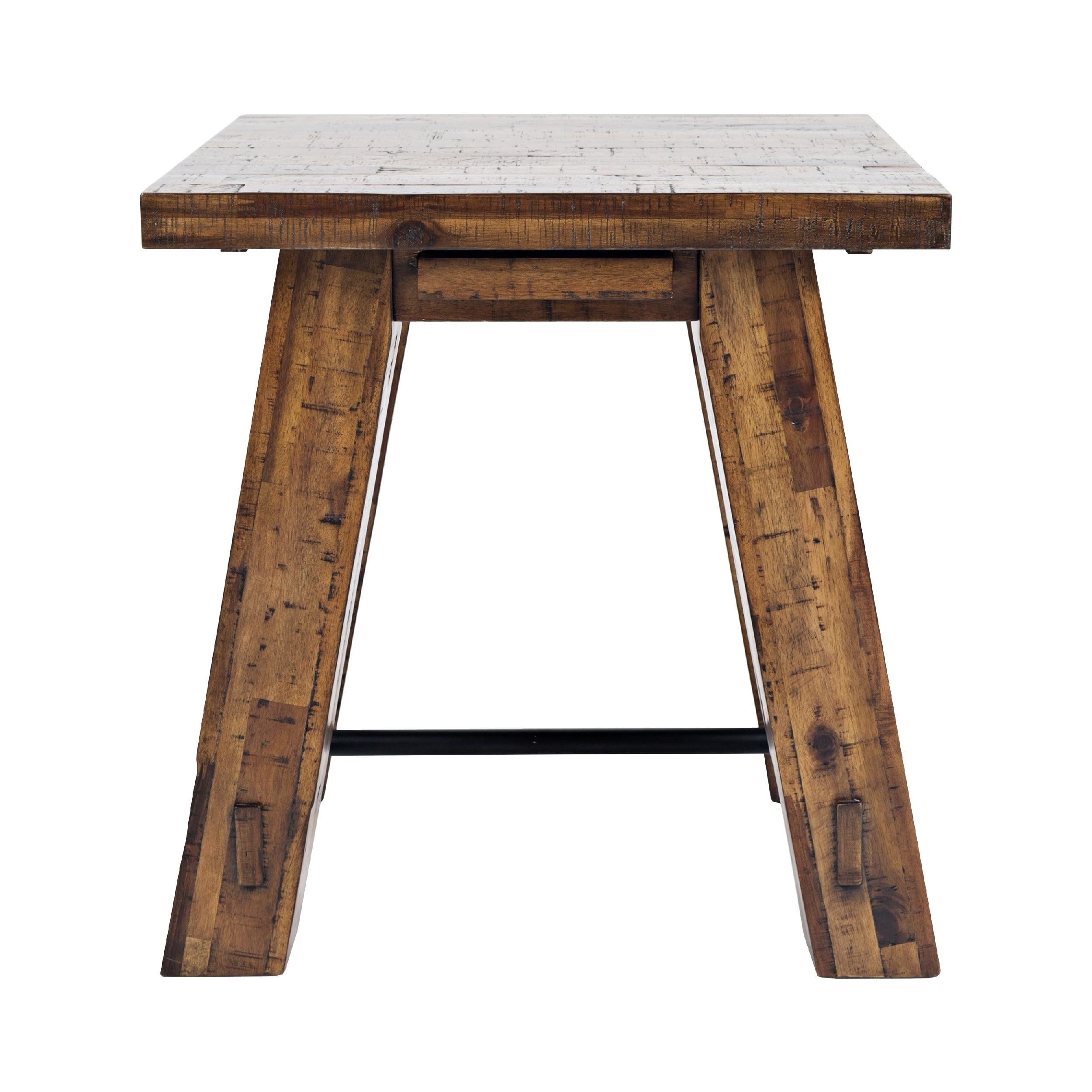 End Table with Plank Style and Trestle Base， Rustic Brown - Mycitystee