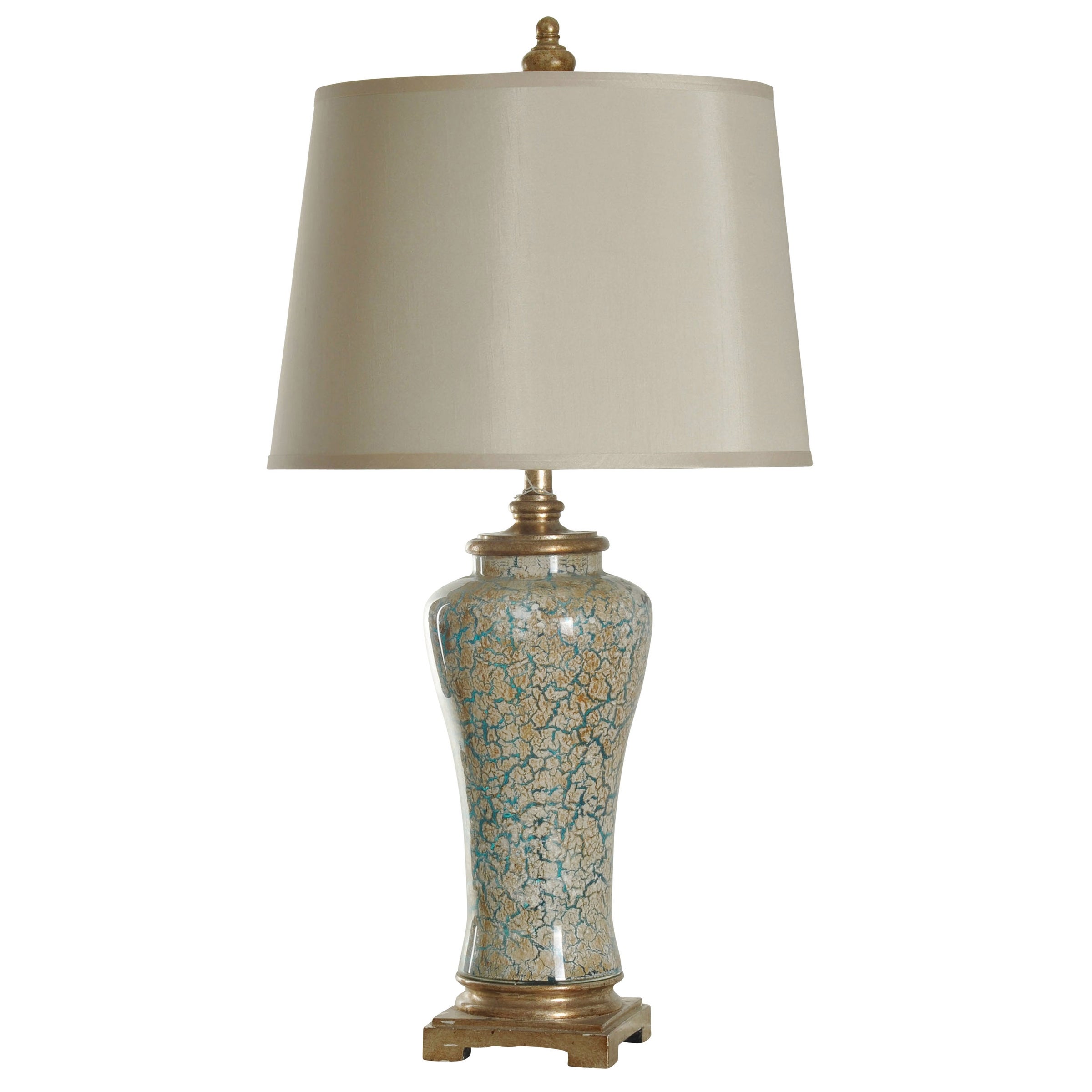 StyleCraft Caledonia Blue And Gold Table Lamp - Cream Hardback Fabric Shade - Mycitystee