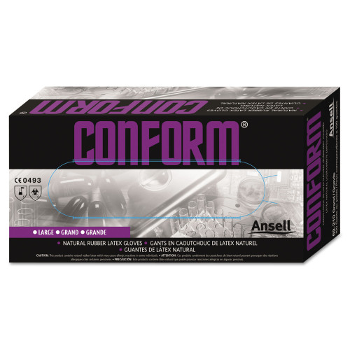 Ansell Conform Natural Rubber Latex Gloves， 5 mil， Medium， 100/Box (69210M) - Mycitystee