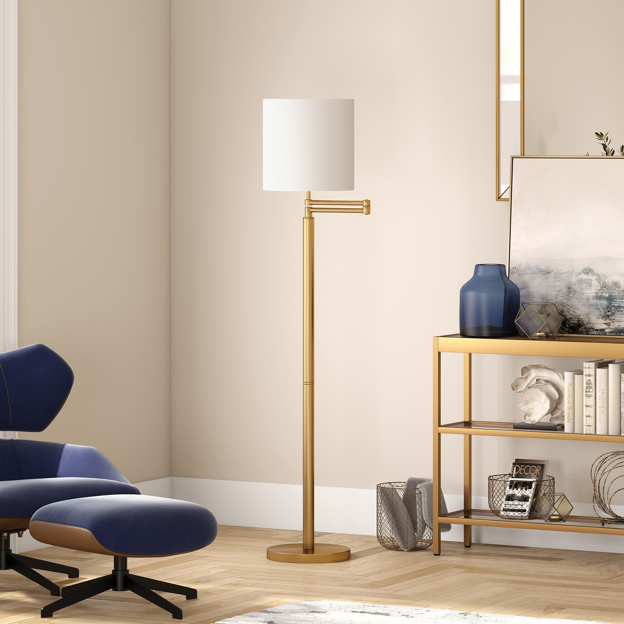 Moby Swing Arm Floor Lamp with Drum Shade - Mycitystee