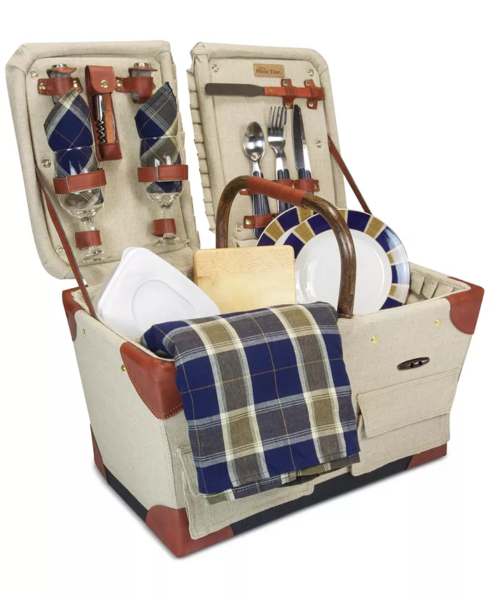 Picnic Time Pioneer Plaid-Accented Tan Picnic Basket - Mycitystee
