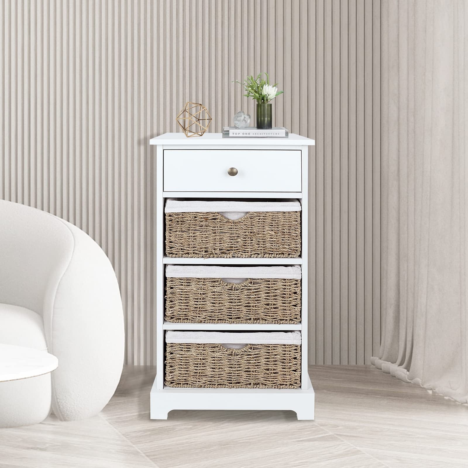 Wicker Basket Storage Cabinet， Wicker Storage Cabinet with Drawers and Basket， Storage Cabinet with Wicker Baskets - as picture - - 37668973 - Mycitystee