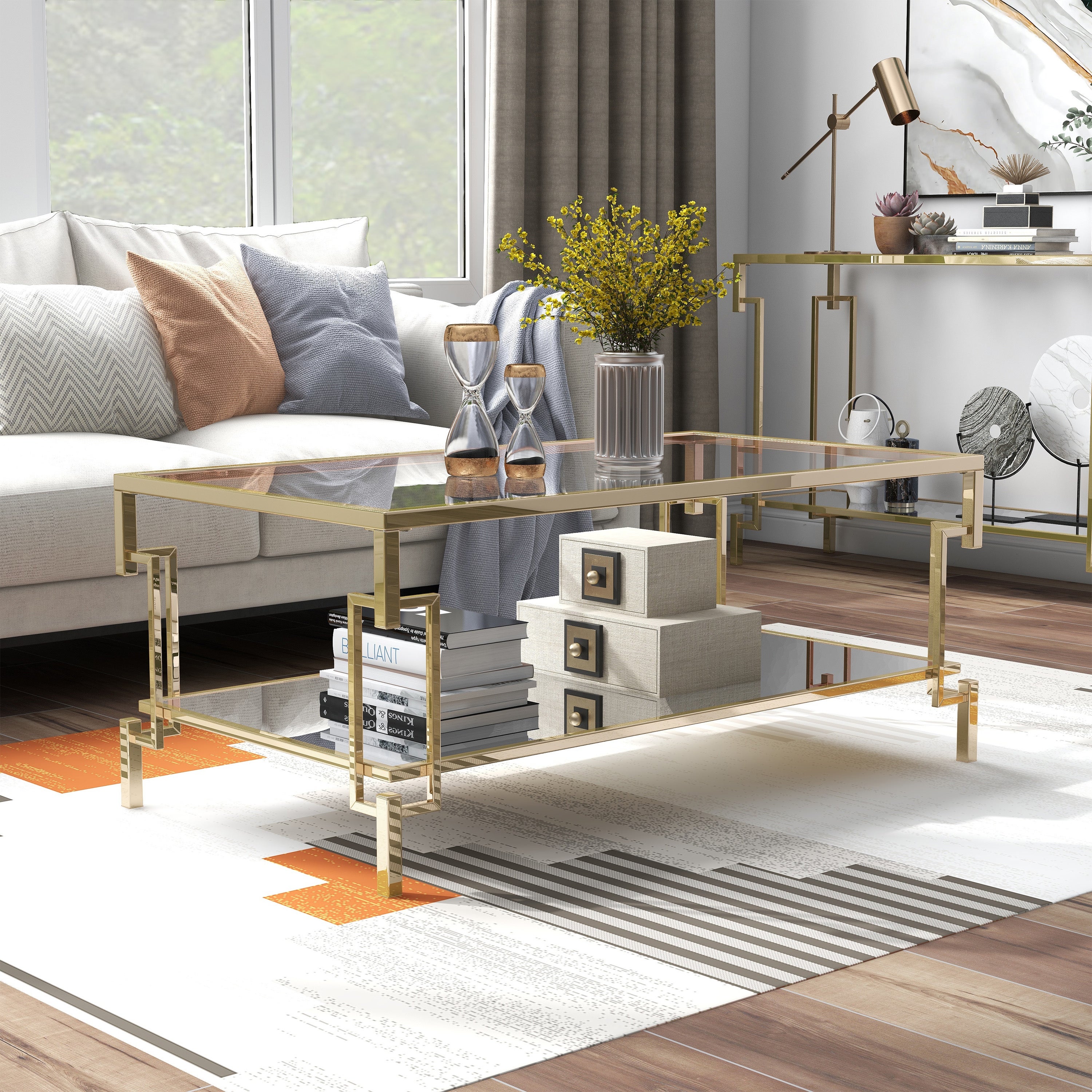 Furniture of America Yout Glam Champagne 43-in Glass Top Coffee Table - Mycitystee