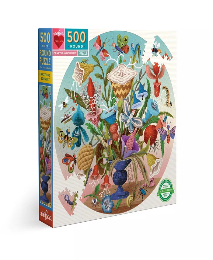 Eeboo Piece and Love Crazy Bug Bouquet 500 Piece Round Jigsaw Puzzle Set - Mycitystee