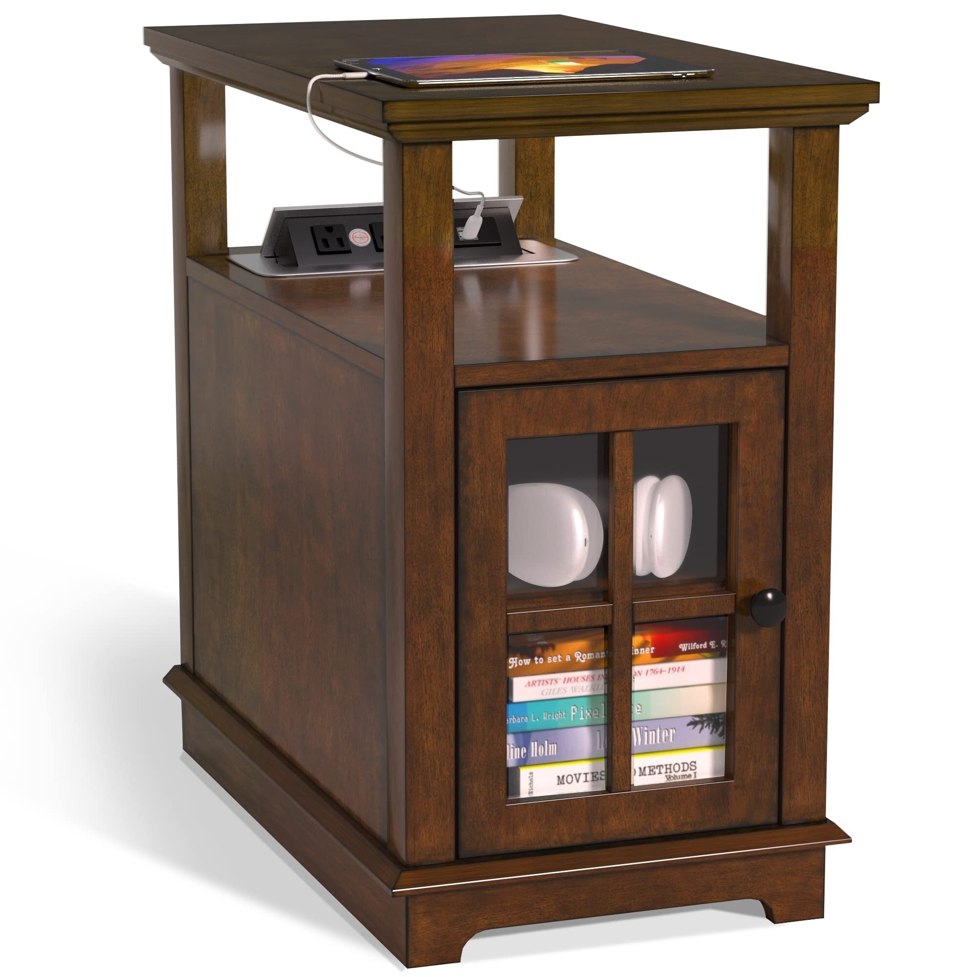 End Table with Charging Station， Narrow Side Table with Storage， Nightstand for Small Spaces with USB - as picture - Mycitystee