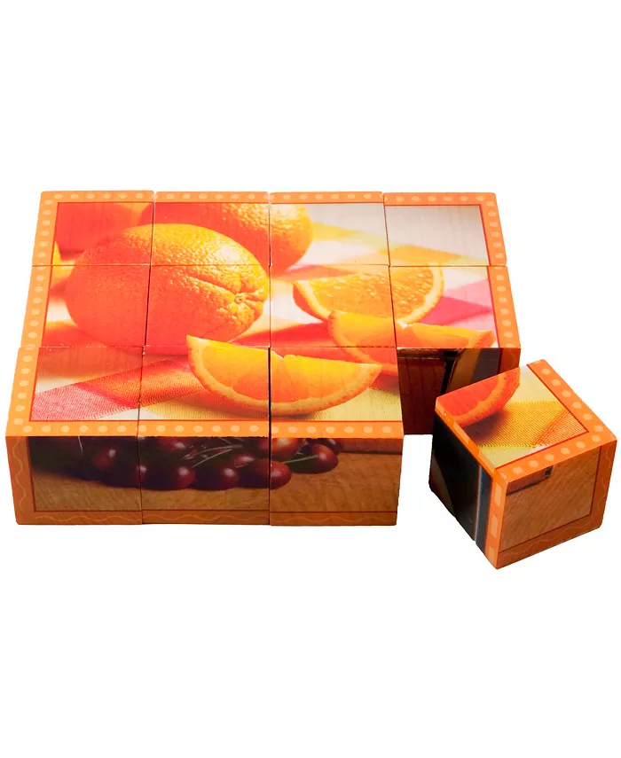 Stages Learning Materials Real Picture Fruit Wooden Cube Puzzle 12 Piece - Mycitystee